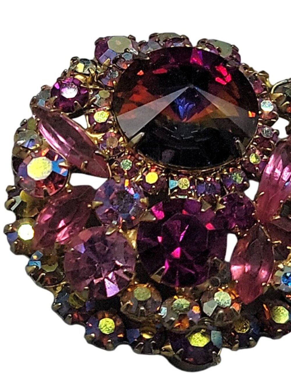 Juliana D&E Vintage Watermelon Rivoli Brooch Layered Pink Fuchsia AB Rhinestones - Picture 7 of 7